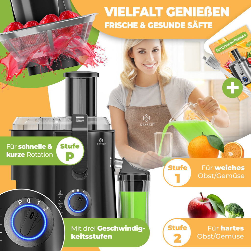 KESSER® Entsafter Saftpresse Edelstahl 1100W 85Mm Presse Obstpresse Saft Juicer