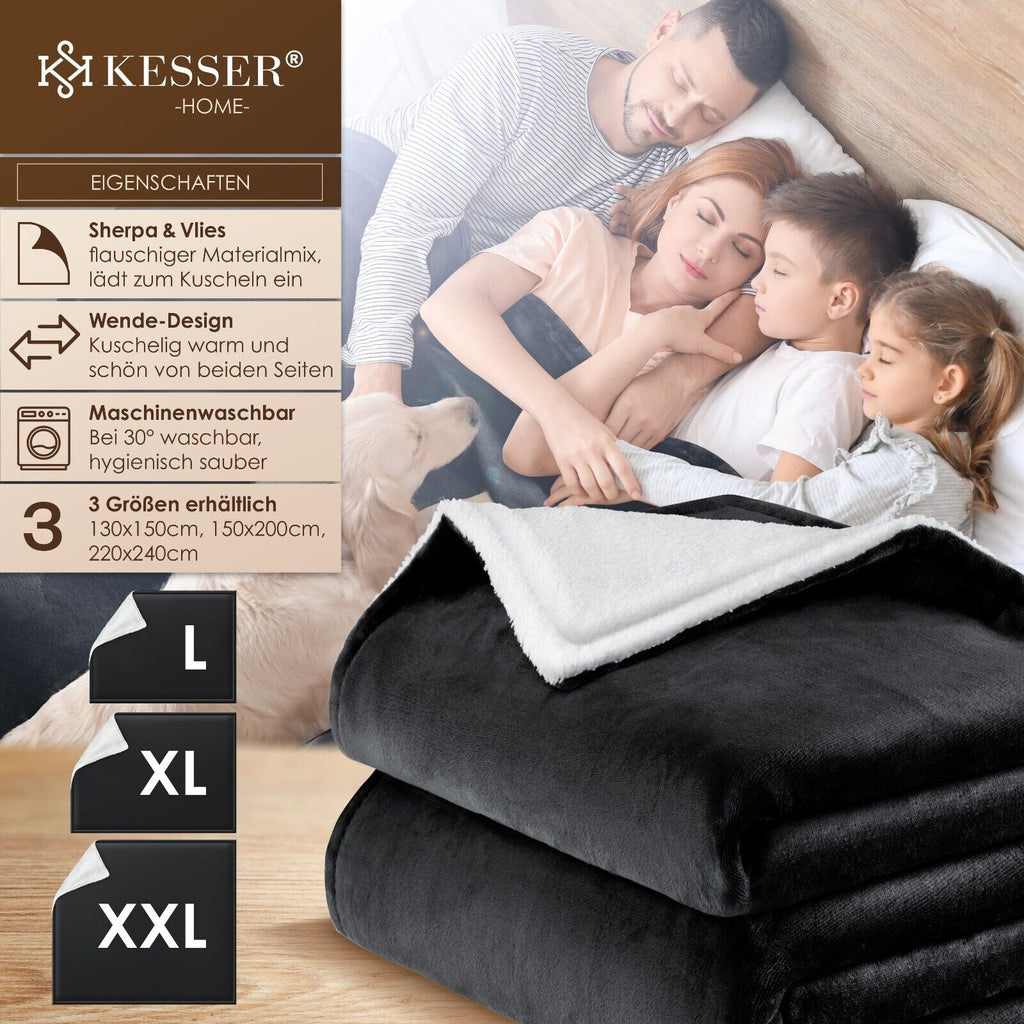 KESSER® Kuscheldecke Flauschig Wohndecke Sherpa Fleece Decke Flanell Bett Sofa
