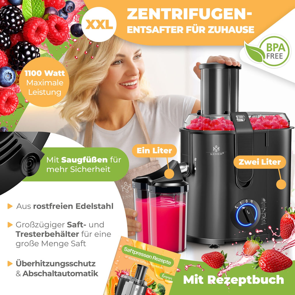 KESSER® Entsafter Saftpresse Edelstahl 1100W 85Mm Presse Obstpresse Saft Juicer