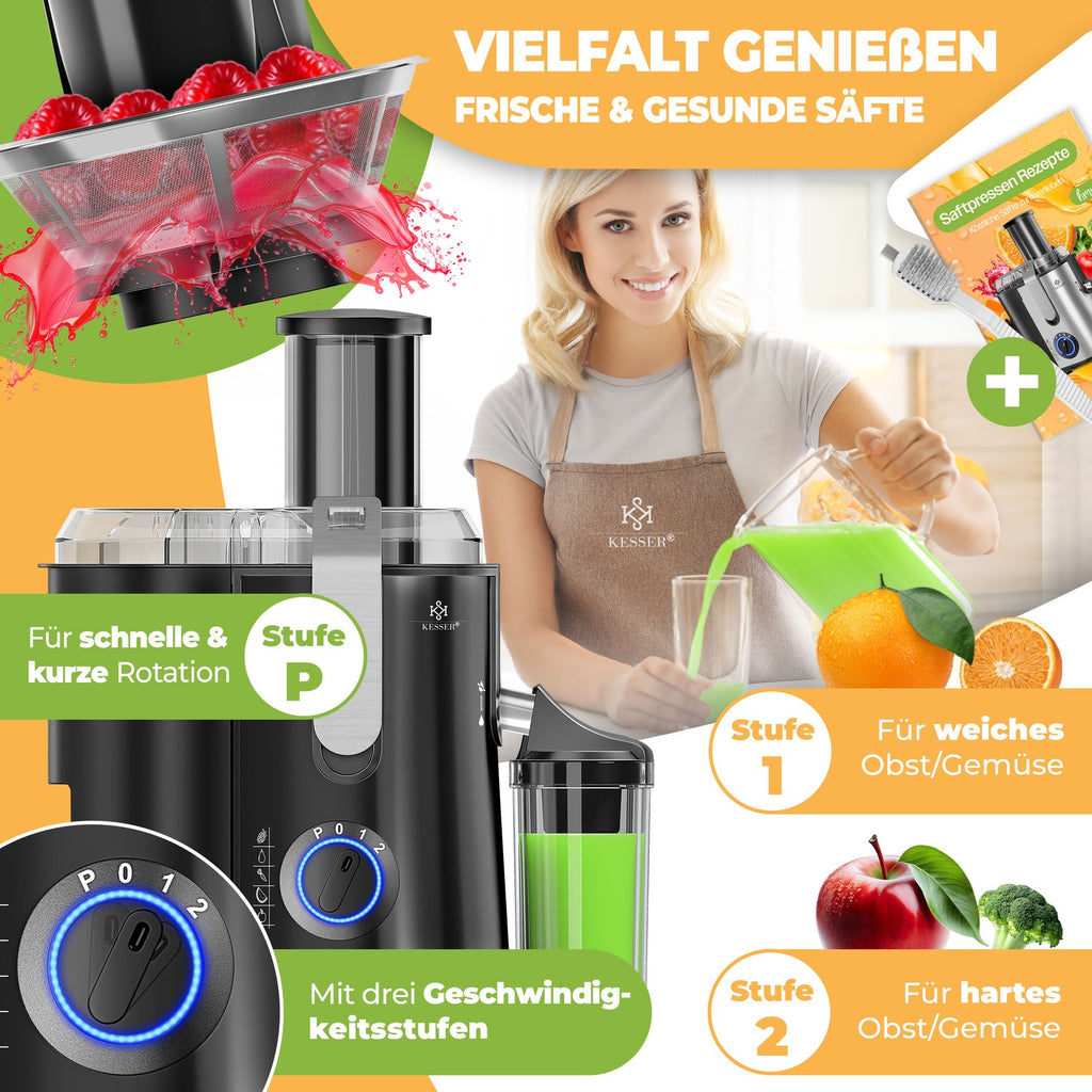 KESSER® Entsafter Saftpresse Edelstahl 1100W 85Mm Presse Obstpresse Saft Juicer