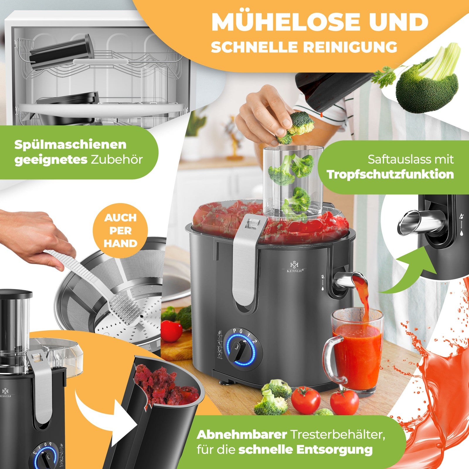 KESSER® Entsafter Saftpresse Edelstahl 1100W 85Mm Presse Obstpresse Saft Juicer
