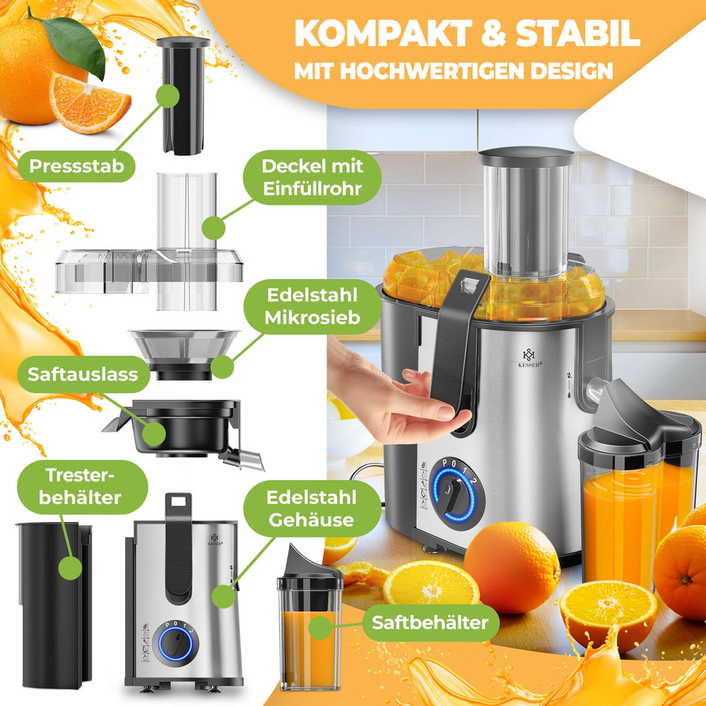 KESSER® Entsafter Saftpresse Edelstahl 1100W 85Mm Presse Obstpresse Saft Juicer