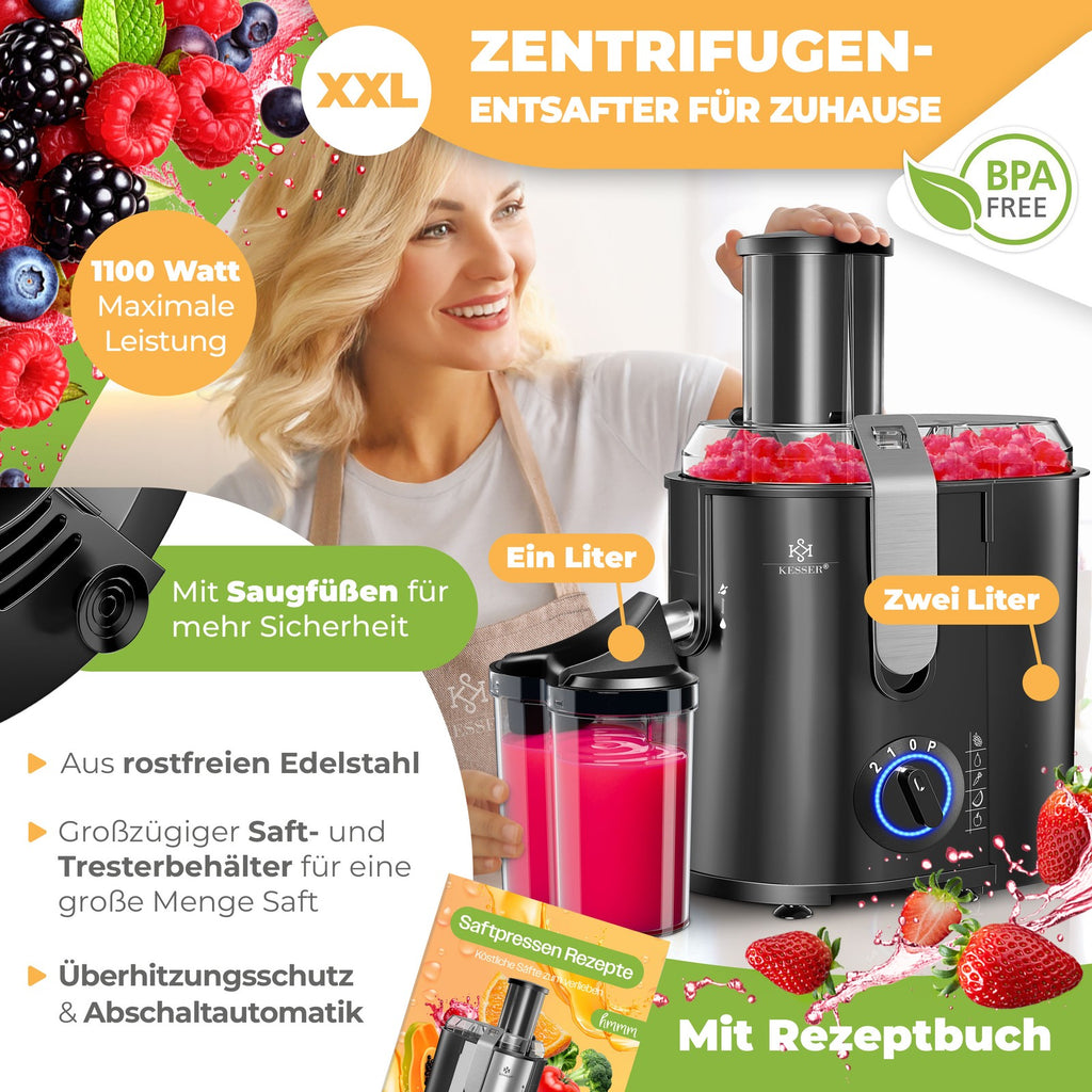 KESSER® Entsafter Saftpresse Edelstahl 1100W 85Mm Presse Obstpresse Saft Juicer