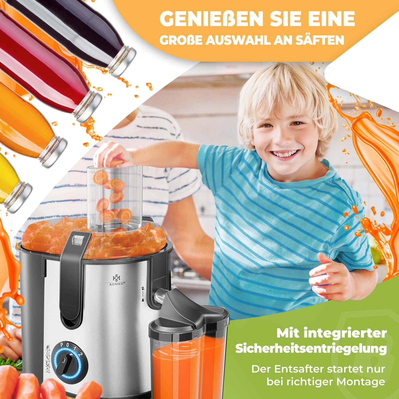 KESSER® Entsafter Saftpresse Edelstahl 1100W 85Mm Presse Obstpresse Saft Juicer