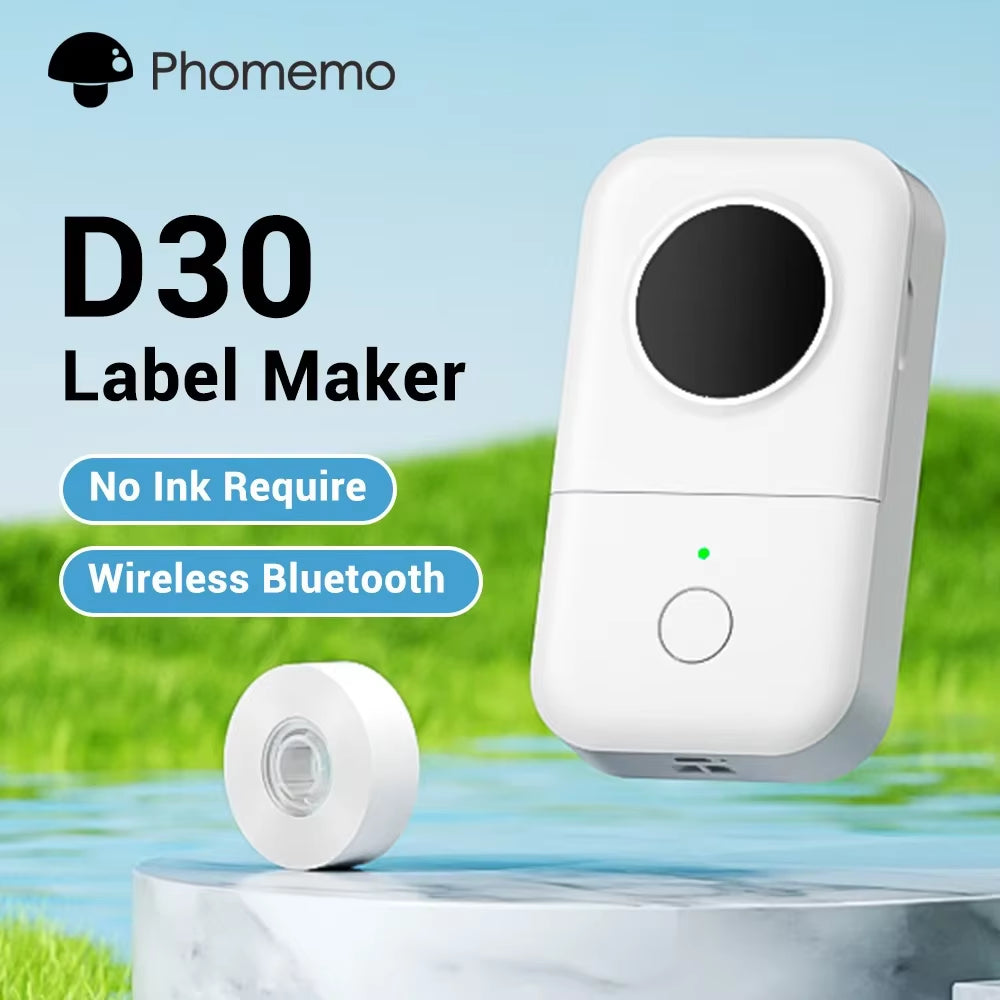 D30 Label Printer with Tape Portable Mini Printer Sticker Thermal Weless Label Maker Handheld Rechargeable Icon Font