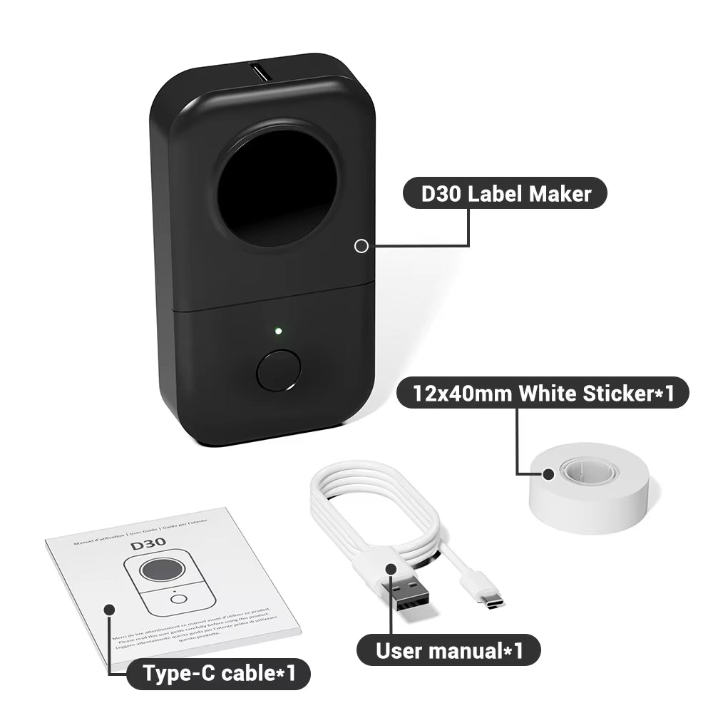 D30 Label Printer with Tape Portable Mini Printer Sticker Thermal Weless Label Maker Handheld Rechargeable Icon Font