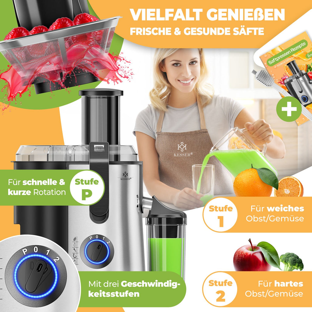 KESSER® Entsafter Saftpresse Edelstahl 1100W 85Mm Presse Obstpresse Saft Juicer