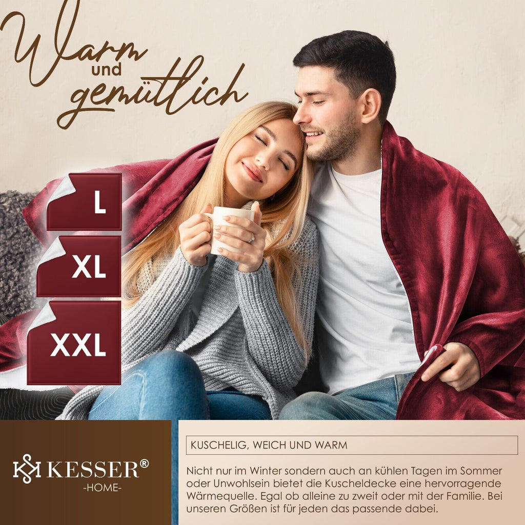 KESSER® Kuscheldecke Flauschig Wohndecke Sherpa Fleece Decke Flanell Bett Sofa