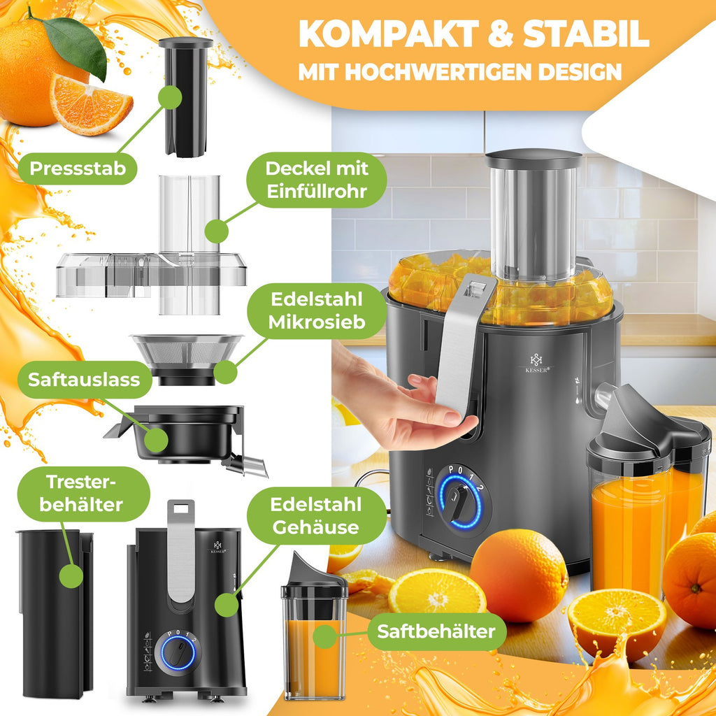 KESSER® Entsafter Saftpresse Edelstahl 1100W 85Mm Presse Obstpresse Saft Juicer