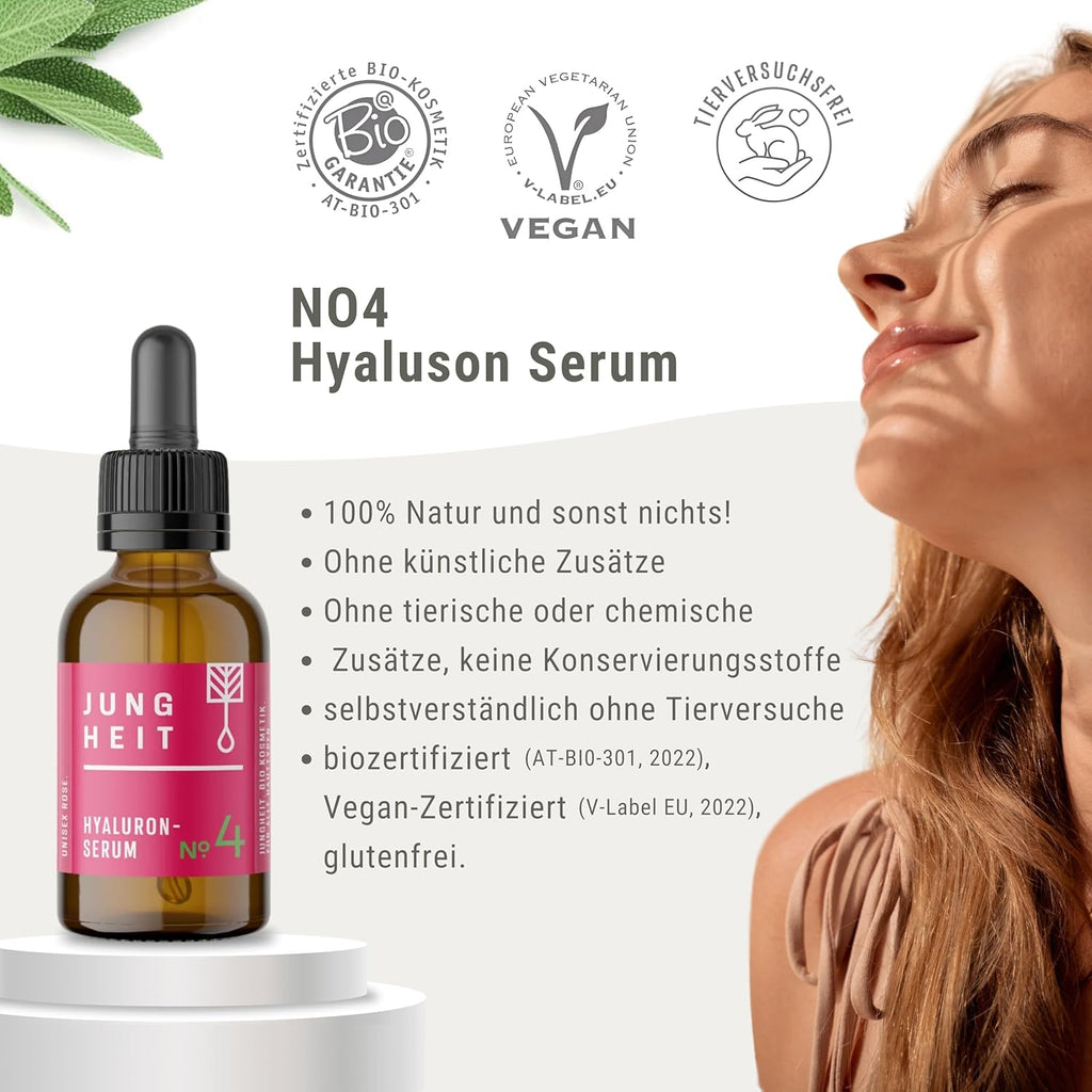 Hyaluron Serum Rose 30Ml - Hochdosiertes anti Aging Serum - Hyaluronsäure Für Ebenmäßigen Teint - Vegane Naturkosmetik - Straffende Gesichtspflege - anti Falten Serum Für Alle Hauttypen