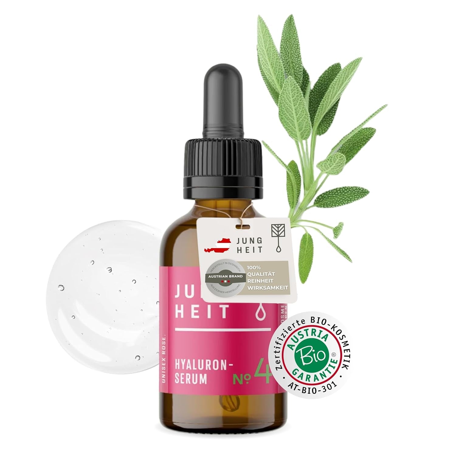 Hyaluron Serum Rose 30Ml - Hochdosiertes anti Aging Serum - Hyaluronsäure Für Ebenmäßigen Teint - Vegane Naturkosmetik - Straffende Gesichtspflege - anti Falten Serum Für Alle Hauttypen