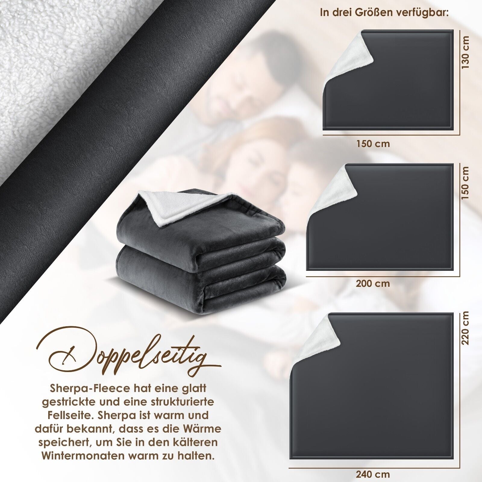 KESSER® Kuscheldecke Flauschig Wohndecke Sherpa Fleece Decke Flanell Bett Sofa