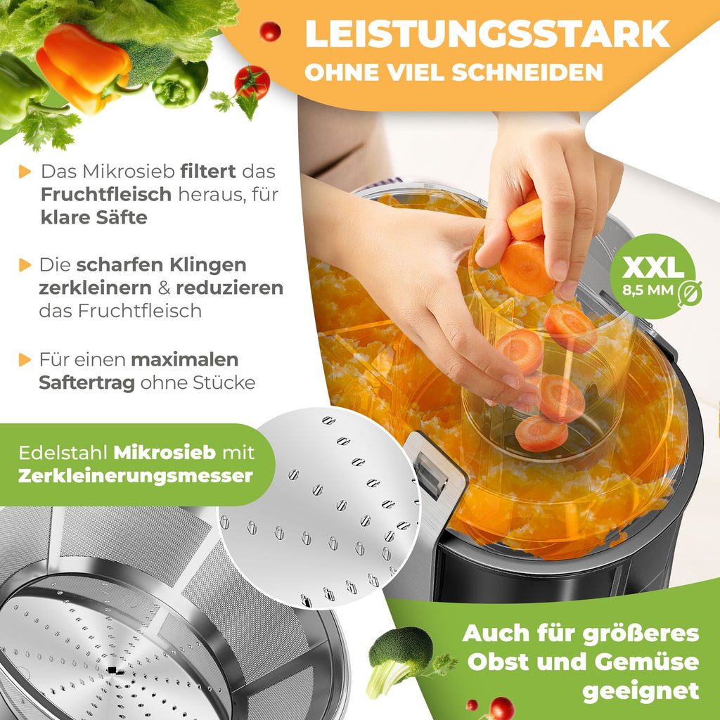 KESSER® Entsafter Saftpresse Edelstahl 1100W 85Mm Presse Obstpresse Saft Juicer