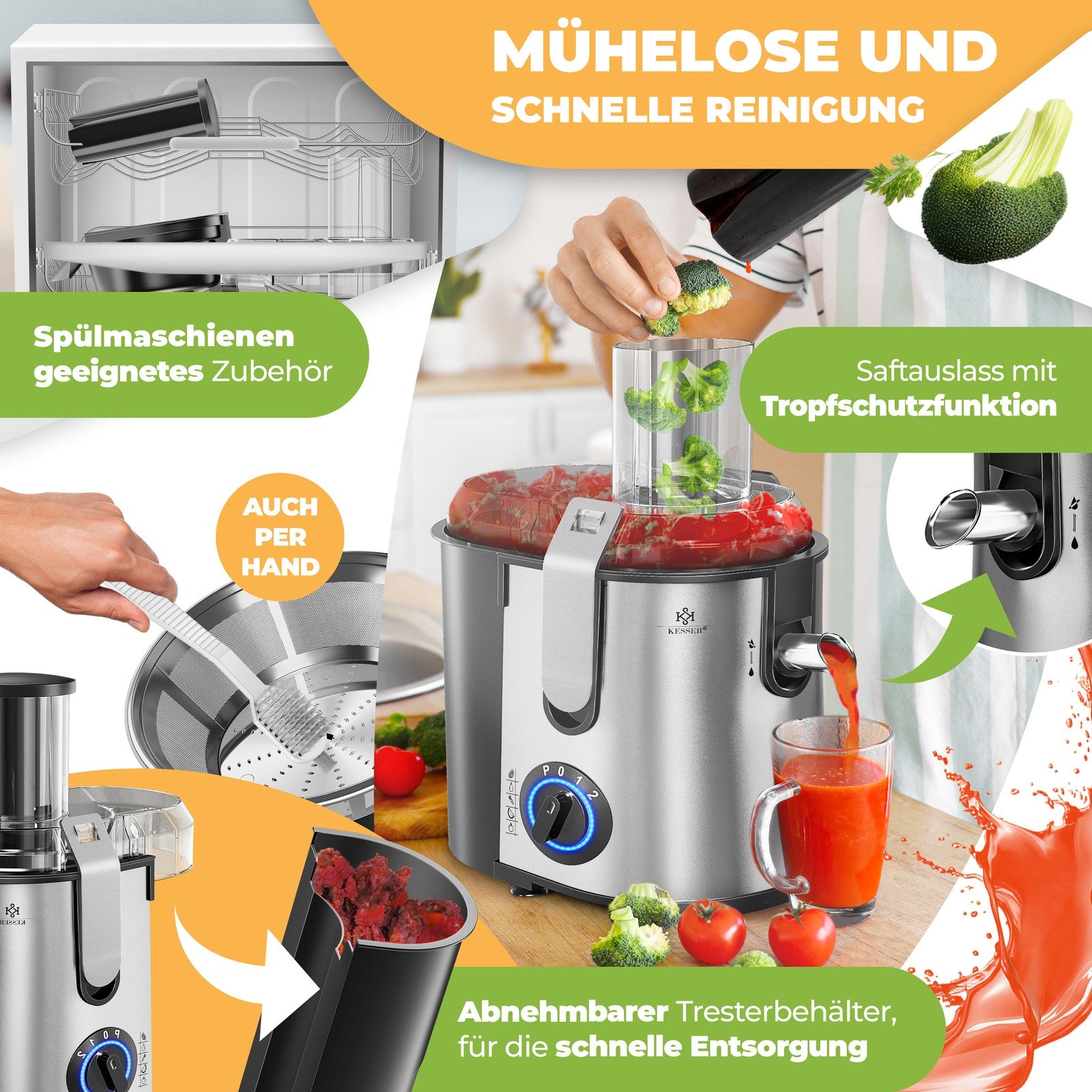 KESSER® Entsafter Saftpresse Edelstahl 1100W 85Mm Presse Obstpresse Saft Juicer